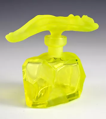 Czech Bohemia Vaseline Glass Perfume Bottle Flacon Nude Reclining Woman Stopper • $603.02