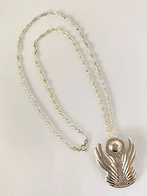 Sterling Silver 925 Angel Wings Pendant Pin Necklace 24  Chain Made Italy 23.2gm • $24