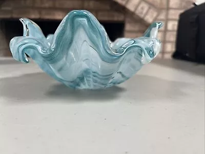 Murano Glass Bowl Blue Swirl Nautical Abstract Ocean • $45