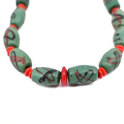 Green Venetian And Black Vulcanite Beads Necklace Ruth Flynn Collection • $75