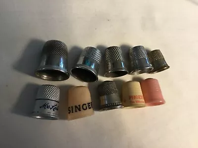 Lot Of 10 Vintage Sewing Thimbles Metal & Plastic    (XX77) • $11.99