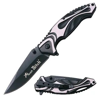 MEAN BITCH Spring Assisted Blade Tiger-USA Capitol Agent Knife BLACK AND WHITE W • $14.28