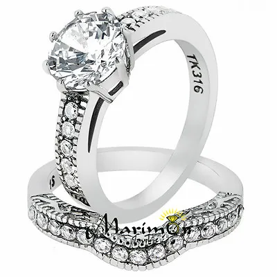 Stainless Steel  2.29 Ct Round Cut Cz Vintage Wedding Ring Set Women's Size 5-10 • $23.87