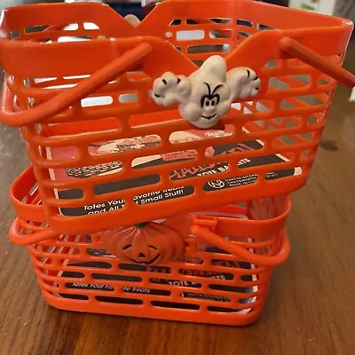 2 Vintage Halloween Plastic Tote Baskets Hartin International Ghost Pumpkin • $13