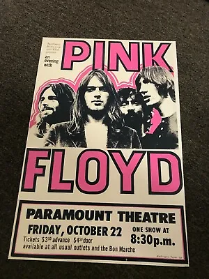 $7.99 • Buy Pink Floyd 1971 Relics Meddle Seattle Paramount Cardstock Concert Poster 12x18