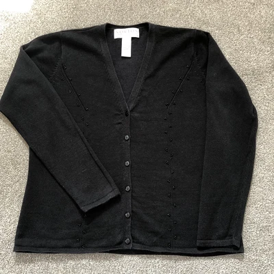 $6.23 • Buy Norton Mcnaughton Black Beaded V Neck Long Sleeve Cardigan Size S