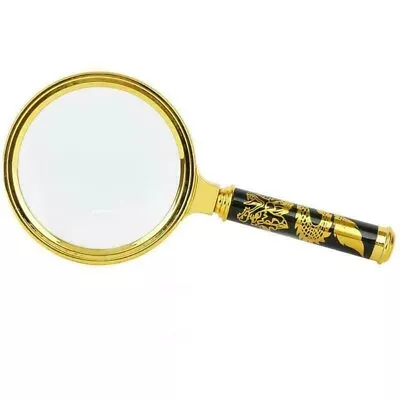 10x Magnifying Glass 100mm Hand-held Golden Dragon Handle For Reading Explore • £5.99