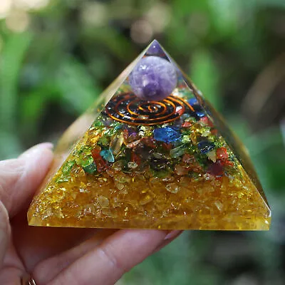 Amethyst Sphere Citrine Chakra Black Tourmaline 3  Orgone Pyramid For EMF & 5G • $17