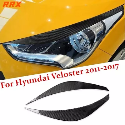 Real Carbon Fiber Front Headlight Eyelid Eyebrow Cover Trim For Hyundai Veloster • $34.68