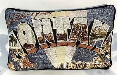 Greetings From Montana Throw Pillow 9” X 16” Vintage Postcard Style • $23