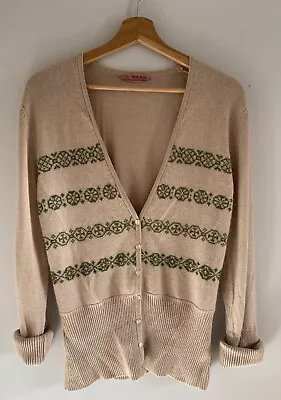 Marilyn Moore XL Cashmere & Silk Cardigan Cream Green Geometric Patterned Top • £45