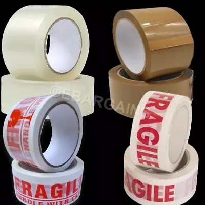 Adhesive 66m Tape Clear Brown Fragile Handle With Care Parcel Tape • £9.49