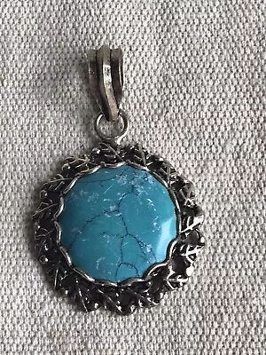 Vintage Sterling Silver And Faux Turquoise Pendant Women’s Open Back • $24.85