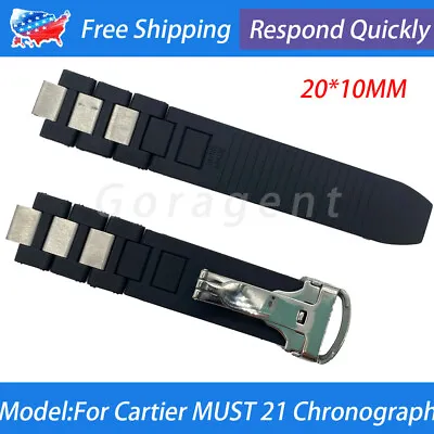 Rubber Watch Band Strap 20*10mm For Cartier MUST 21 Chronoscaph Autoscaph Clasp • $18.18