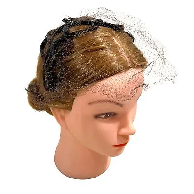 60s Vintage Brown Velvet Covered Wire Cage Headband Fascinator Hat With Net • $35