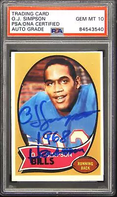 1970 Topps #90 O.J. Simpson Autograph Auto PSA 10 Gem Mint • $799