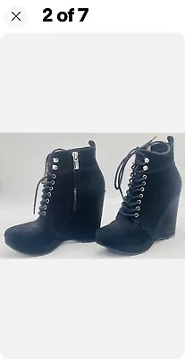 Michael Kors Black Suede Wedge Boots Booties Size US 6M • $45