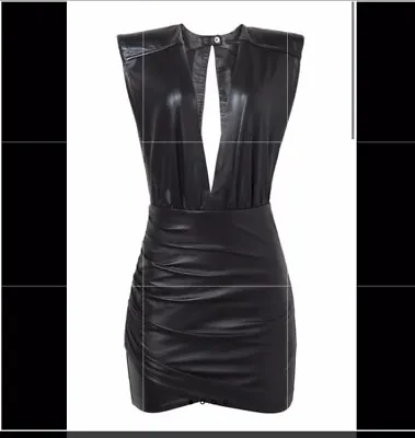 $325 • Buy Rosa Cha Dress Leather Black Mini Deep V Sexy Night Out Dress 