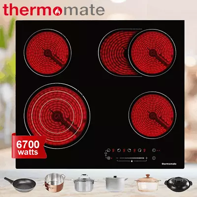 Thermomate Electric Cooktop 60cm 4 Ring Ceramic Hob Cooker Glass Ceramic Touch • £169.99