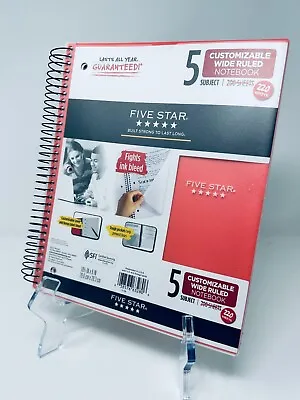 NEW Five Star Mead 5 Subject Customizable Wide Ruled Notebook 220 Sheets Salmon • $13.99