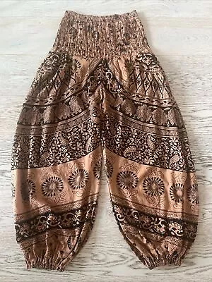 Harem Boho Abstract Hippie Cotton Elasticated Waist Balloon Tapered Pants  S/M • £9.99