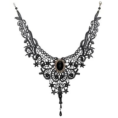 Black Gothic Choker Fabric Necklace Pendant Cotton Vintage Victorian Beads Punk • $13.45