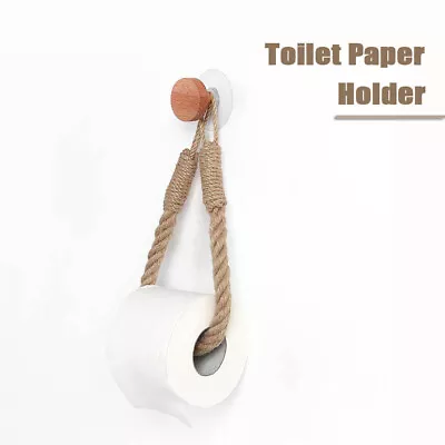 Bathroom Supplies Towel Hanging Rope Wood Storage Rack Toilet Paper Holder • $20