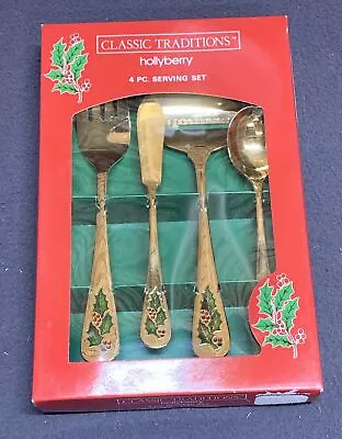 Classic Traditions Hollyberry Flatware 4 Pc Serving Set Christmas Gold Stainless • $14.95