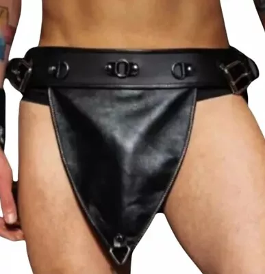 Mens Black Leather Gladiator Kilt Set For Costumes Heavy Hardware LARP – (K2-BLK • $90