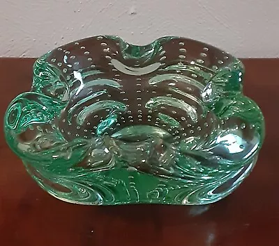 Mid Century Green Murano Bullicante Glass Ashtray - VERY Good Condition • $30
