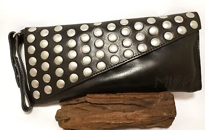 Miss Sixty Black Leather Studded Clutch Purse Handbag • $31.99