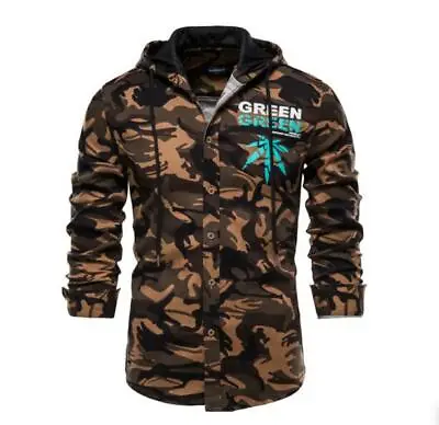 Mens Youth Fashion Camouflage Hooded Printed Long Sleeves Casual Dress Shirt 633 • $25.75