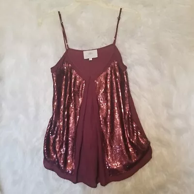 Madison Marcus Women Cami Small Burgundy Silk Sequined • $24.50