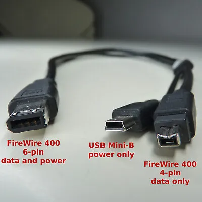 Western Digital (WD) FireWire 400 6-pin To 4-pin Cable USB Mini-B Power-split • £10