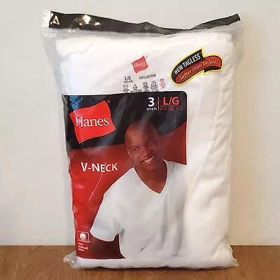 $19.99 • Buy NEW Hanes Tagless White V-Neck T-Shirt 3-Pk Pre-Shrunk Cotton Size Large 2003