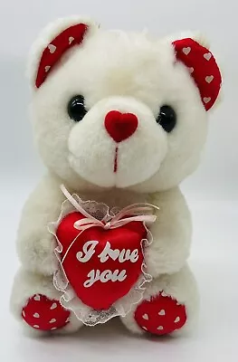 Vintage 1994 White Teddy Bear  I LOVE YOU Heart Plush  VALENTINES DAY Vday • $11.20