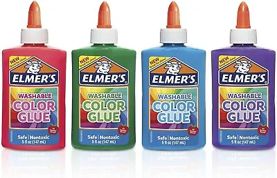 4 Pack Elmer's Washable Color Glue 5 Oz 4 Count - Pink Green Purple Blue • $10.85