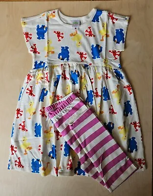 NWOT Hanna Andersson SESAME STREET DRESS SET PINK STRIPE LEGGINGS 110 5 $58 • $39.99