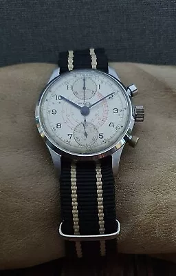 RARE! GALLET MILITARY CHRONOGRAPH PILOT V.170 VINTAGE 40's RARE 17J SWISS WATCH. • $1999