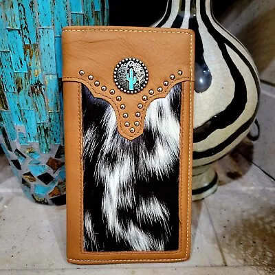 Montana West Men's Wallet Cactus Concho Brown Genuine Leather & Cow Hair  In Box • $49