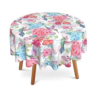 Round Tablecloth 60 InchTropical Flowers And Hummingbirds Decorative Circular... • $28.44