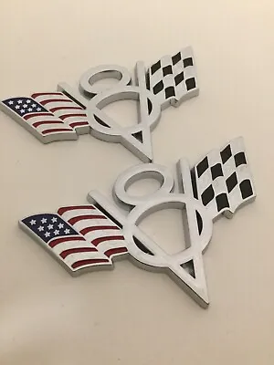 $21.99 • Buy 2x V8 US Logo USA Flag Car  Chrome Trunk Metal Emblem Badge Decal Sticker