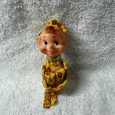 Vintage Vintage Rubber Face/Floral Knee Hugging Pixie Christmas Ornament Japan • $9.99