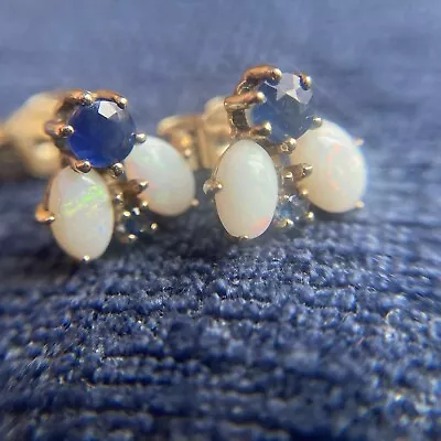 Vintage 9ct Gold Opal Sapphire Stud Earrings • £65