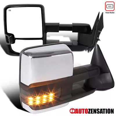 Fit 2003-2007 Silverado Sierra Chrome Power Heated Tow Mirrors+Smoke LED Signal • $110.69