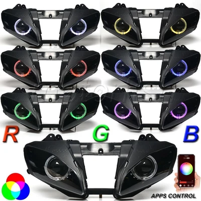 $329.99 • Buy Assembled Projector Headlight RGB Halo Rings Eyes For Yamaha YZF-R6 08-16 11 12