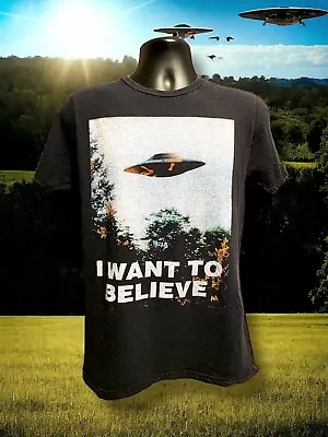 The X-Files Men's T-Shirt Size M Black I WANT TO BELIEVE  Poster Graphic Tee • $15
