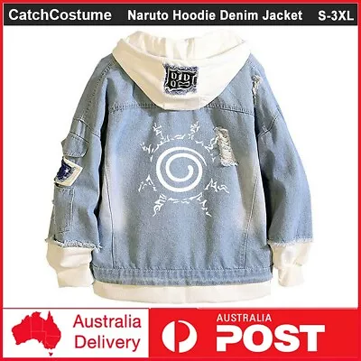 Anime Naruto Denim Jacket Cosplay Hoodie Adult Teens Button Down Jeans Coat Blue • $52.99