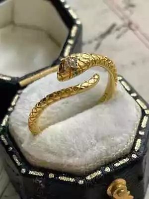Vintage Estate Snake Serpent Band Ring Cool Piece 14k Yellow Gold Plated Silver • $77.99