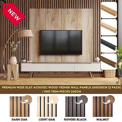 Premium Acoustic Wall Slatted 3D Wood Veneer Decorative Panels 260x30cm - 2 Pack • £99.99